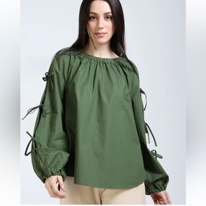Free Assembly Green Women's Top with Tie Sleeves